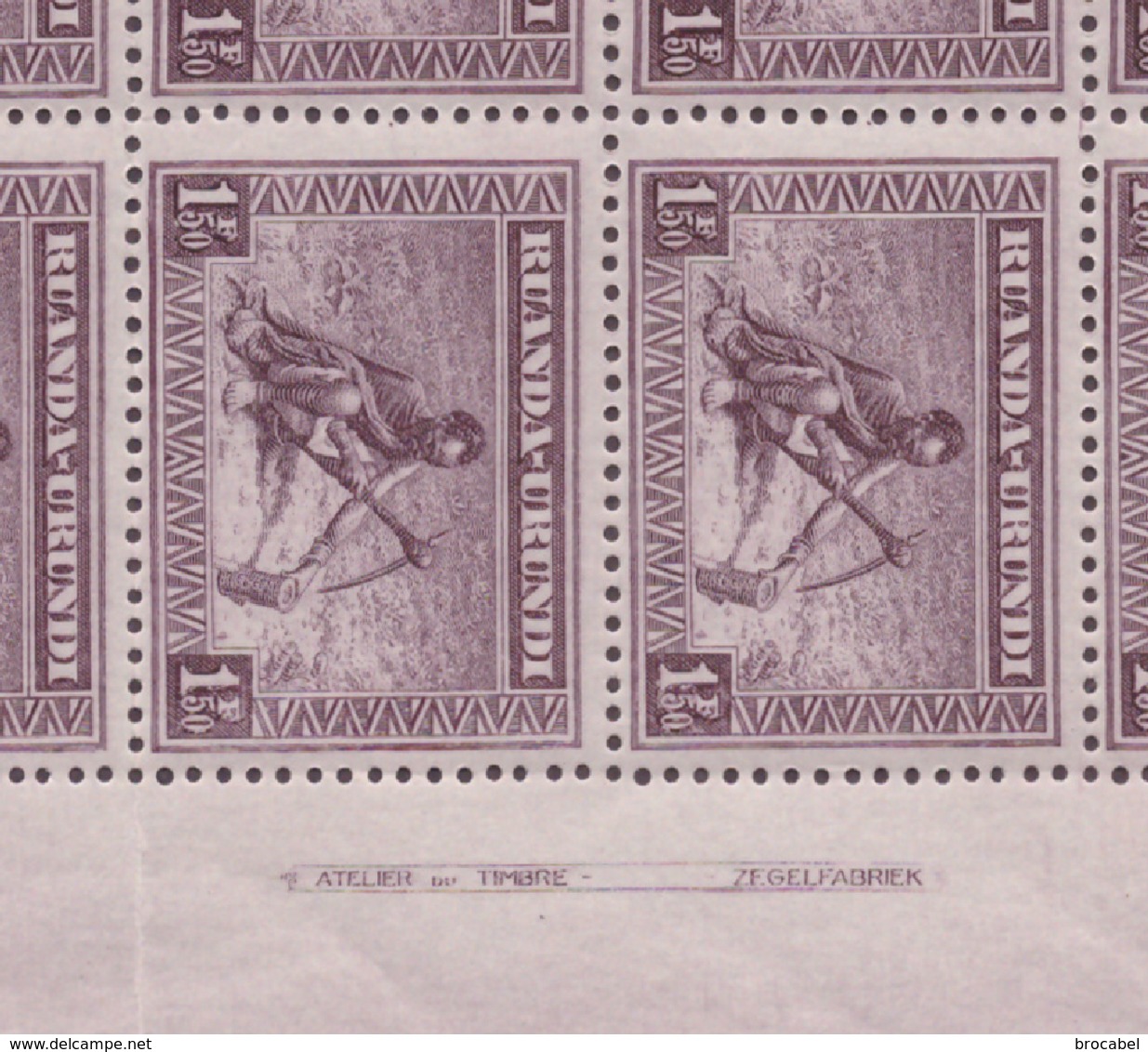 Ruanda 0112** 1.50F Brun Feuille De 75 Timbres - Feuilles Complètes