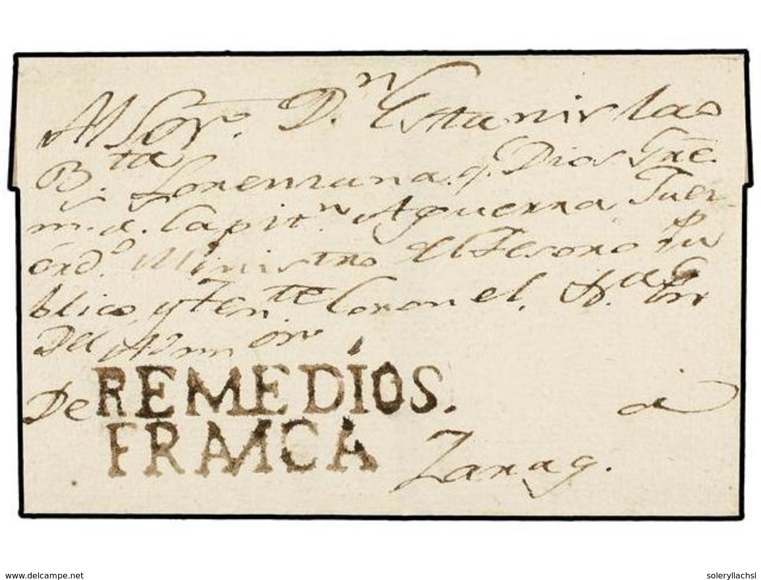 COLOMBIA. (1820 CA.). Envuelta Circulada A ZARAGOZA Dirigida Al 'Sr. Estanislao Bautista Lorenzana, Ministro Del Tesoro  - Otros & Sin Clasificación