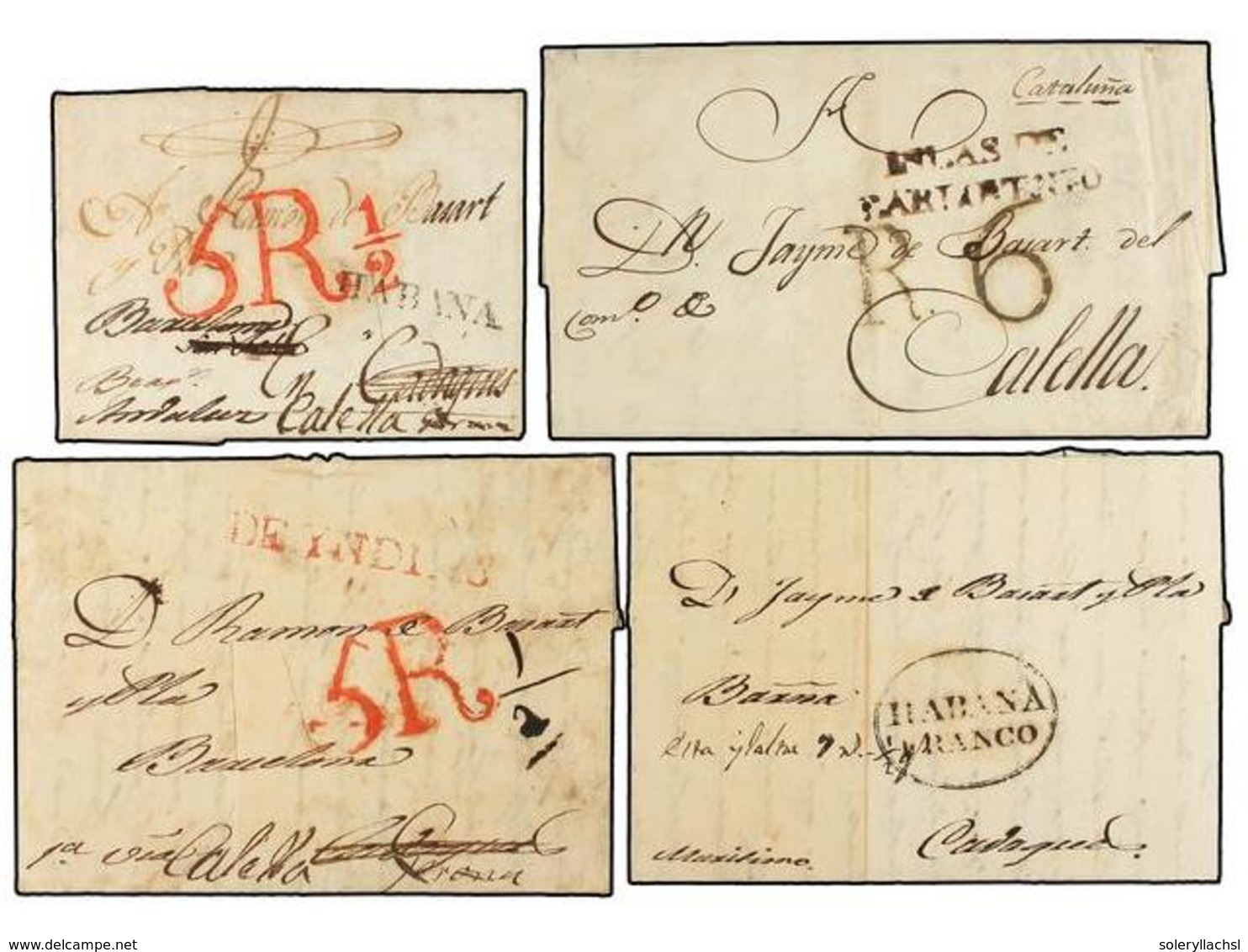 CUBA. 1818-30. Cuatro Cartas Procedentes De La Misma Correspondencia Circuladas De HABANA A CALELLA (Barcelona) Con Marc - Other & Unclassified