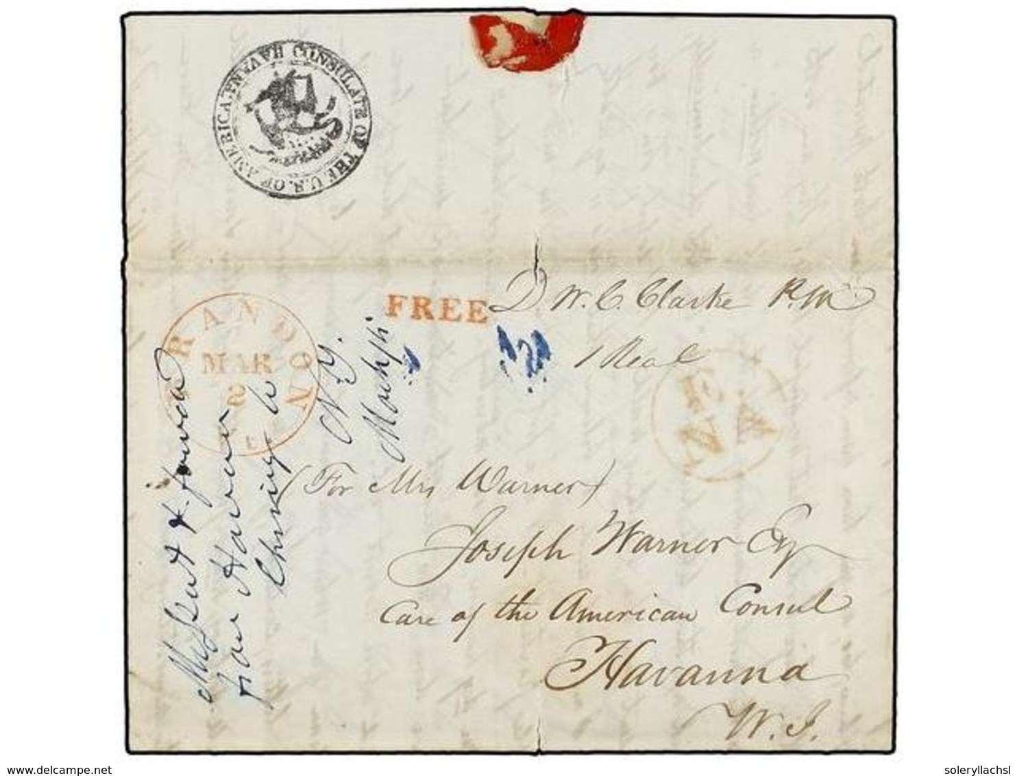 CUBA. 1842 (2 Marzo). BRANDON (Usa) A HABANA. Circulada Vía El Consul US En La Habana. Marca De Entrada E/NA En Rojo (ra - Other & Unclassified