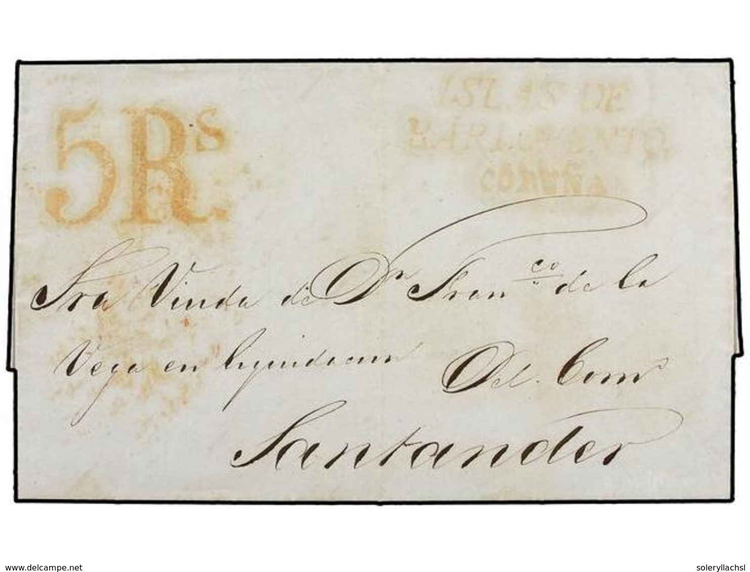 CUBA. 1854 (21 Marzo). MATANZAS (Cuba) A SANTANDER. Marca ISLAS DE/BARLOVENTO Y CORUÑA, Ambas En Rojo Y Porte De 5Rs. Pi - Other & Unclassified