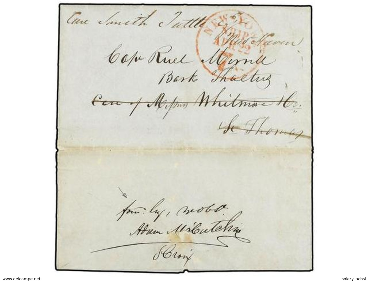 ANTILLAS DANESAS. 1848. NEW HAVEN (Usa) To ST. THOMAS. Entire Letter Forwarded To New York And ST. CROIX And ST. THOMAS. - Other & Unclassified