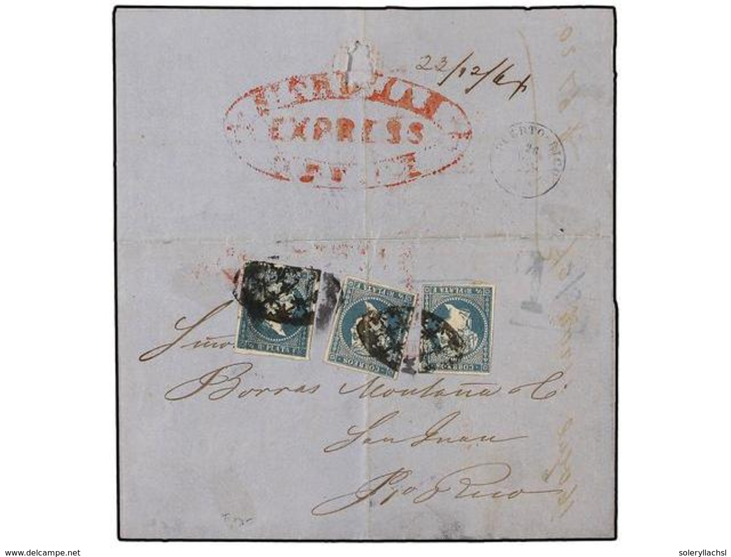 ANTILLAS DANESAS. 1864 (Dec. 23). Cover From ST. THOMAS To SAN JUAN (Puerto Rico) With Oval ST. THOMAS / EXPRESS / OFFIC - Otros & Sin Clasificación