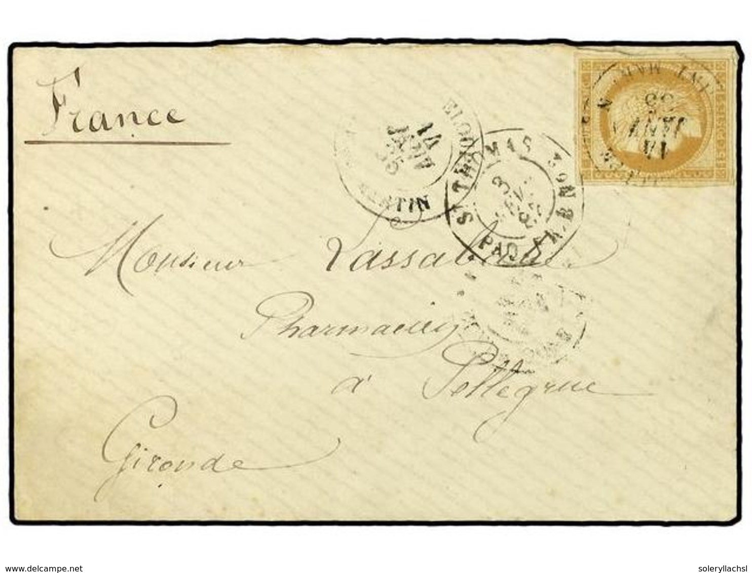 ANTILLAS DANESAS. 1885 (Jan 14). Small Envelope To France At Military Concession Rate, Franked By General Issues 1872-77 - Otros & Sin Clasificación