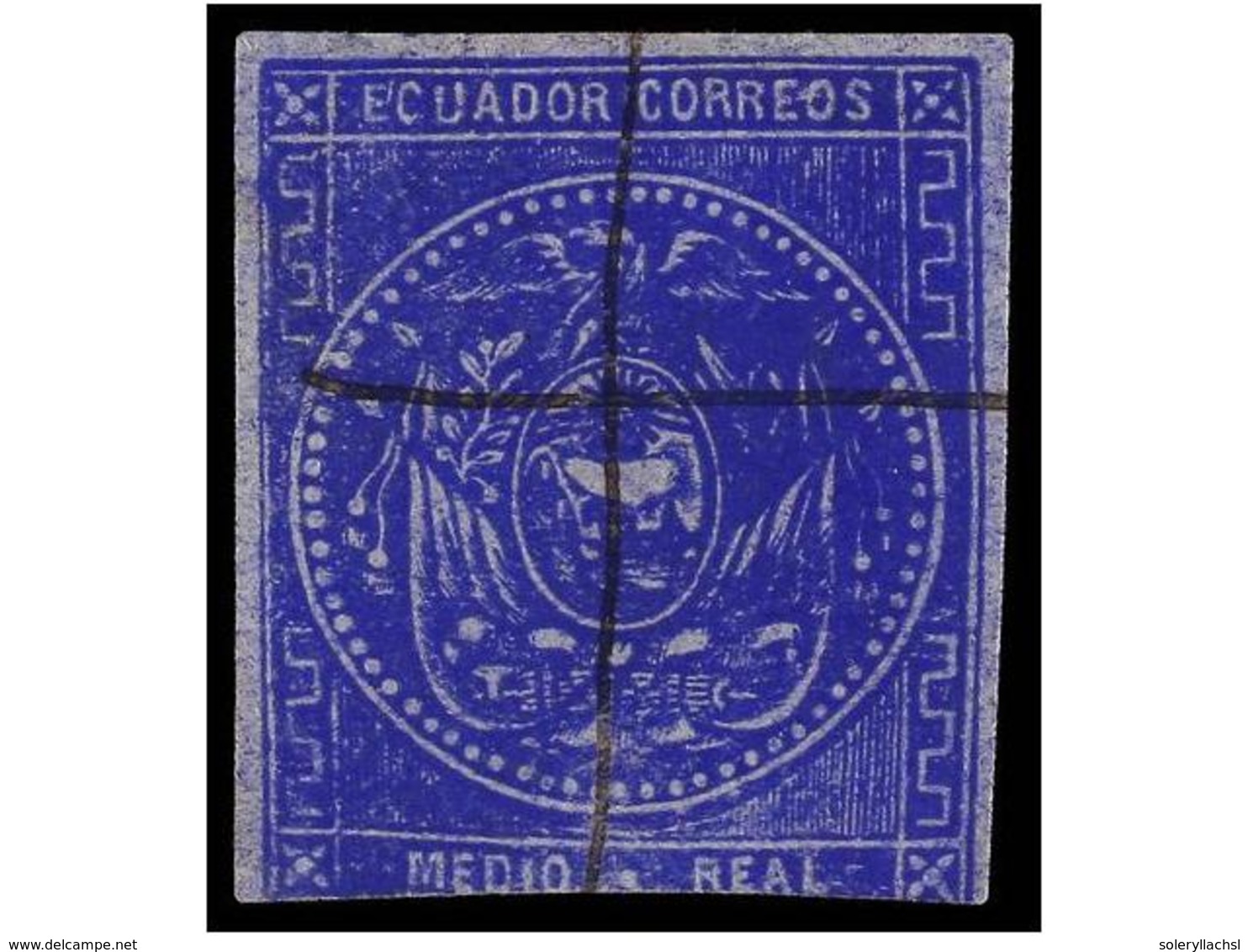 ° ECUADOR. Sc.2a. 1872. 1 Real Azul Sobre PAPEL AZULADO Fino Y Muy Delgado Correspondiente A Las últimas Tiradas Realiza - Sonstige & Ohne Zuordnung