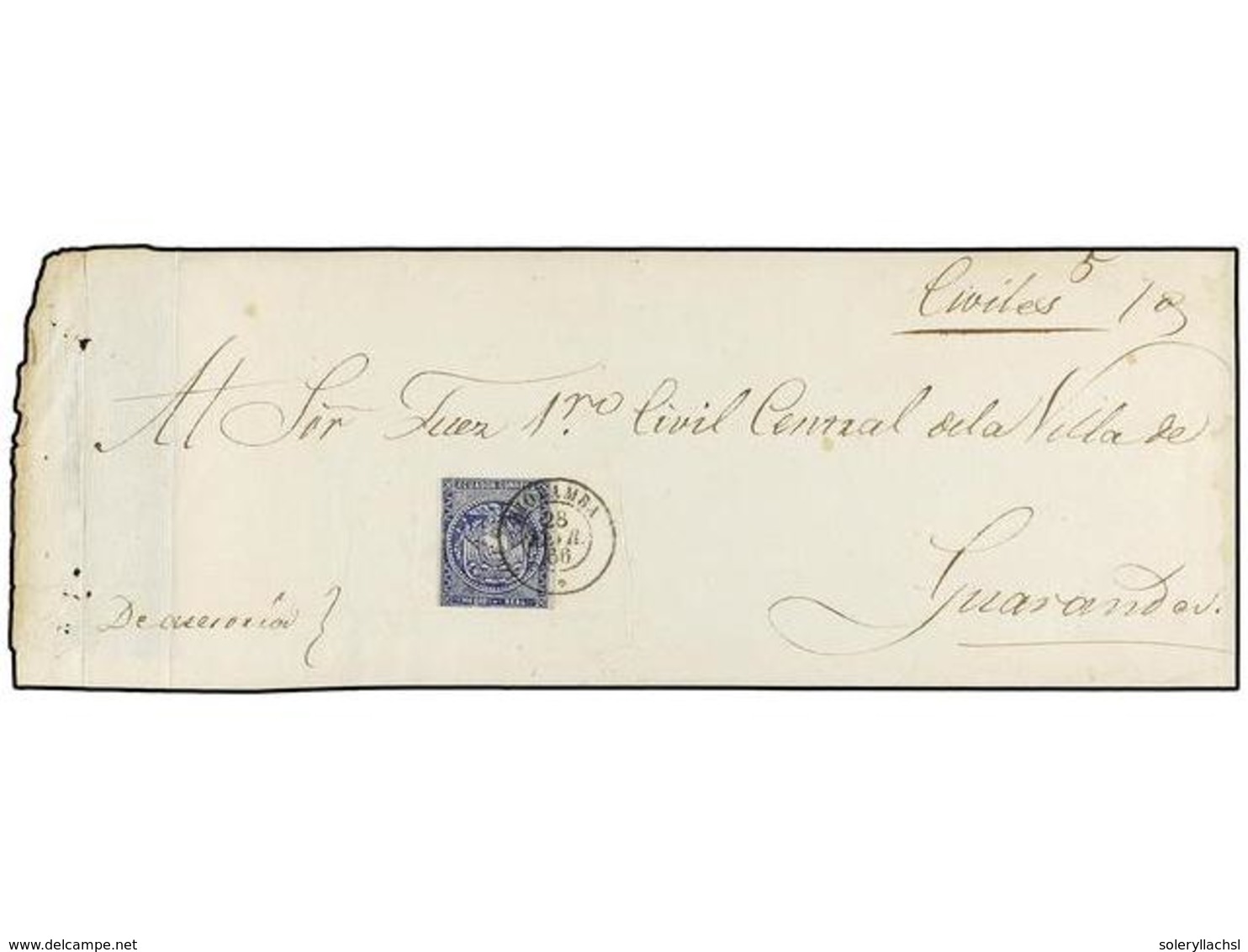 ECUADOR. Sc.2. 1866. RÍO BAMBA A GUARANDA. Plica Judicial Franqueada Con Sello De 1/2 Real Azul. - Otros & Sin Clasificación