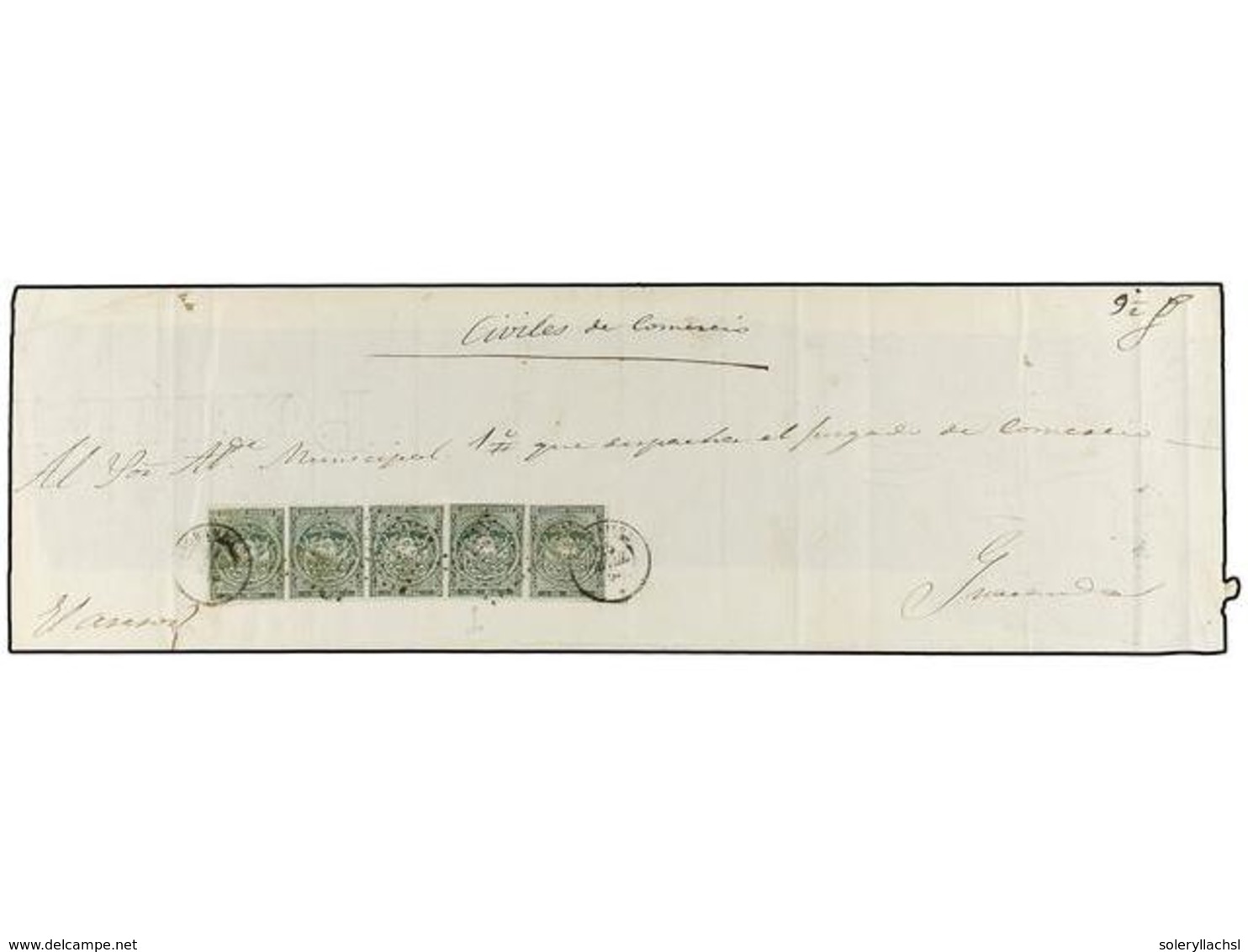 ECUADOR. Sc.5 (5). 1867. RÍO BAMBA A GUARANDA. Plica Judicial Circulada Con Una Tira De Cinco Sellos Del 1 Real Verde, M - Other & Unclassified