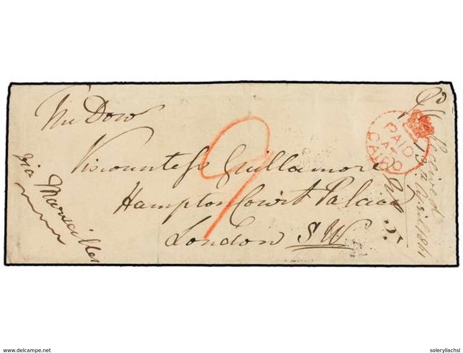 EGIPTO. 1861. CAIRO To LONDON. Small Envelope With Crowned Circle PAID/AT/CAIRO In Red And Rated '9', Arrival On Reverse - Sonstige & Ohne Zuordnung