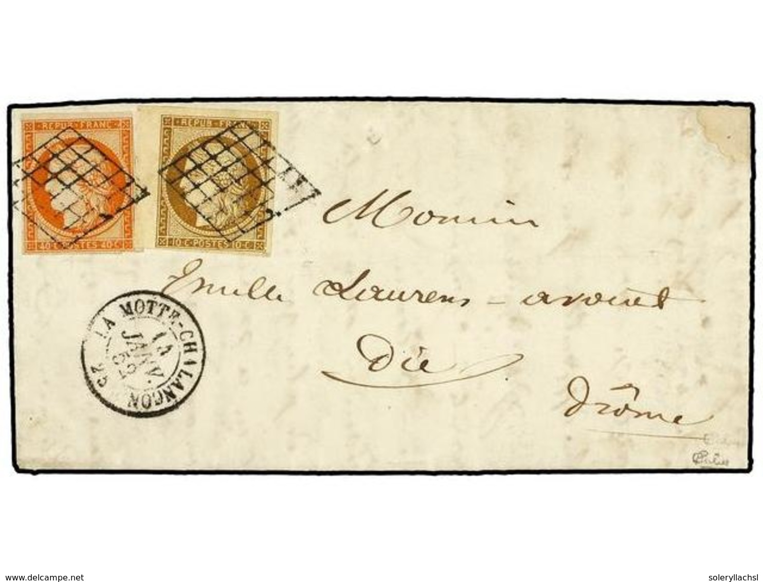 FRANCIA. Yv.1, 5. 1852. LA MOTTE A DROME. 10 Cts. Bistre Y 40 Cts. Naranja. Márgenes Excepcionales. Extraordinaria Prese - Other & Unclassified