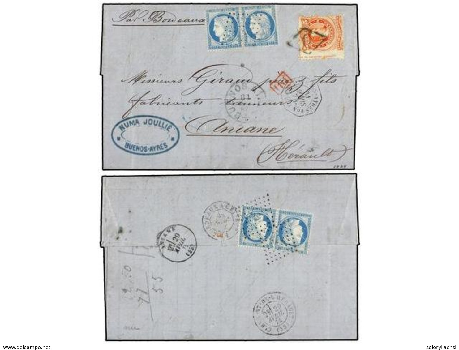 FRANCIA. 1874. 5 Centavo. RIVADAVIA (Sc 18 W/marginal Inscription) Paying Local ARGENTINE Postage On Cover To FRANCE. Tw - Autres & Non Classés