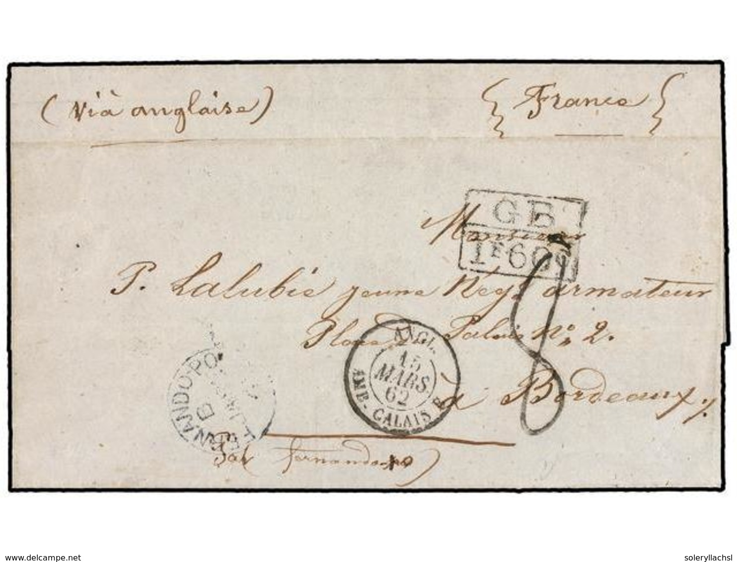 GABON. 1862. GABON To FRANCE. Folded Letter Without Text Endorsed 'Gabon 1er Fev. 1862' Send By British Mail Via Fernand - Autres & Non Classés