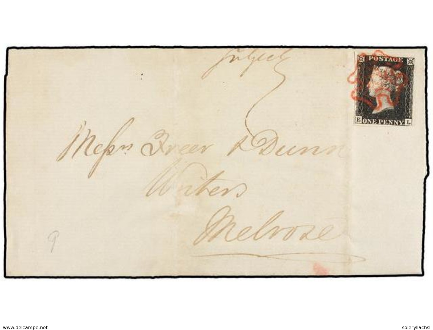 GRAN BRETAÑA. 1840 (July 8). Entire Letter Franked With 1 D. Black (E/L) Tied By Red MALSTESSE CROSS. Three Large Margin - Autres & Non Classés