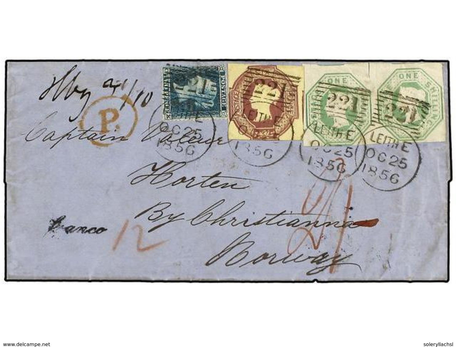 GRAN BRETAÑA. 1856. Double Weight And Fully Paid Letter From LEIGHT 25/10-1856 To HORTEN Via Ostende, Hamburg Stadt Post - Other & Unclassified