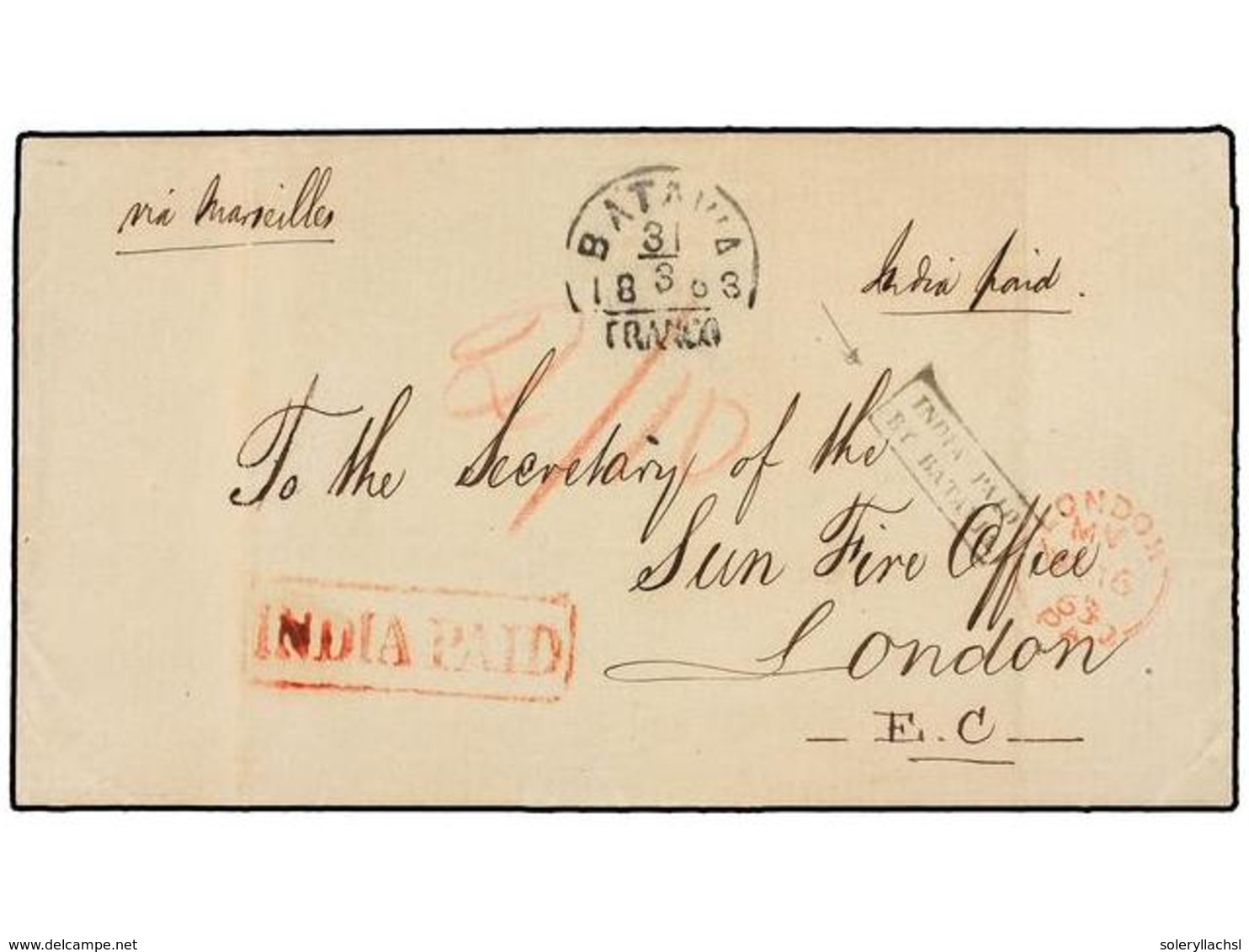 GRAN BRETAÑA. 1863. BATAVIA (Netherland Indies) To LONDON. Entire Letter With BATAVIA FRANCO Datestamp And Red INDIA PAI - Other & Unclassified