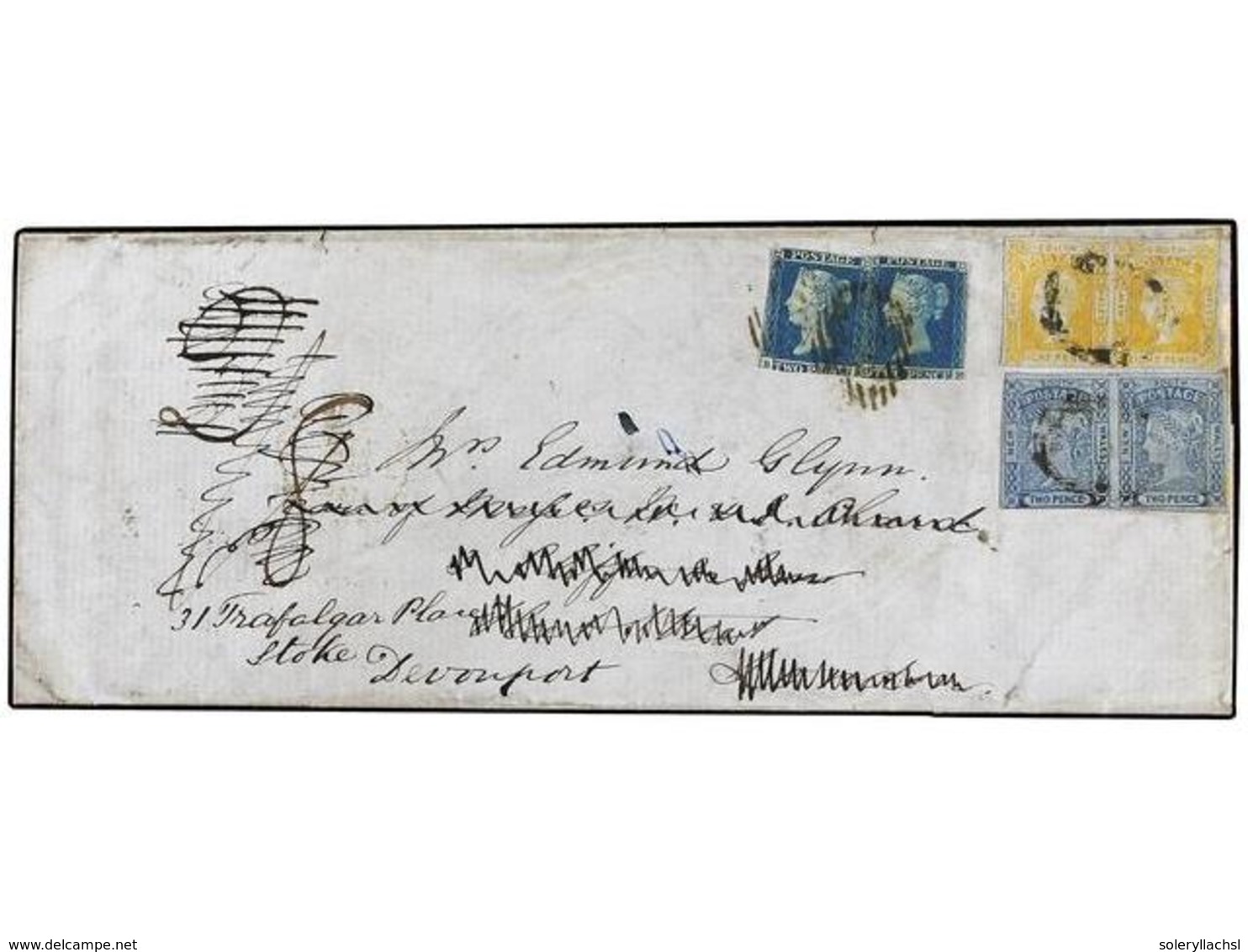 AUSTRALIA. Sg.63 (2), 79 (2). 1853 (Dec.). NEW SOUTH WALES. ORANGE To LONDON. 8 D. Dull Yellow Pair, With Mainly Good To - Autres & Non Classés