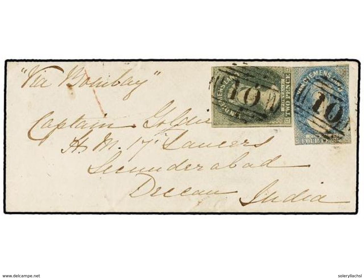 AUSTRALIA. Sg.34, 36. 1863. BRIGHTON (Tasmania) To SECUNDERABAD (India). Envelope Franked With 2 D. Slate Green And 4 D. - Other & Unclassified