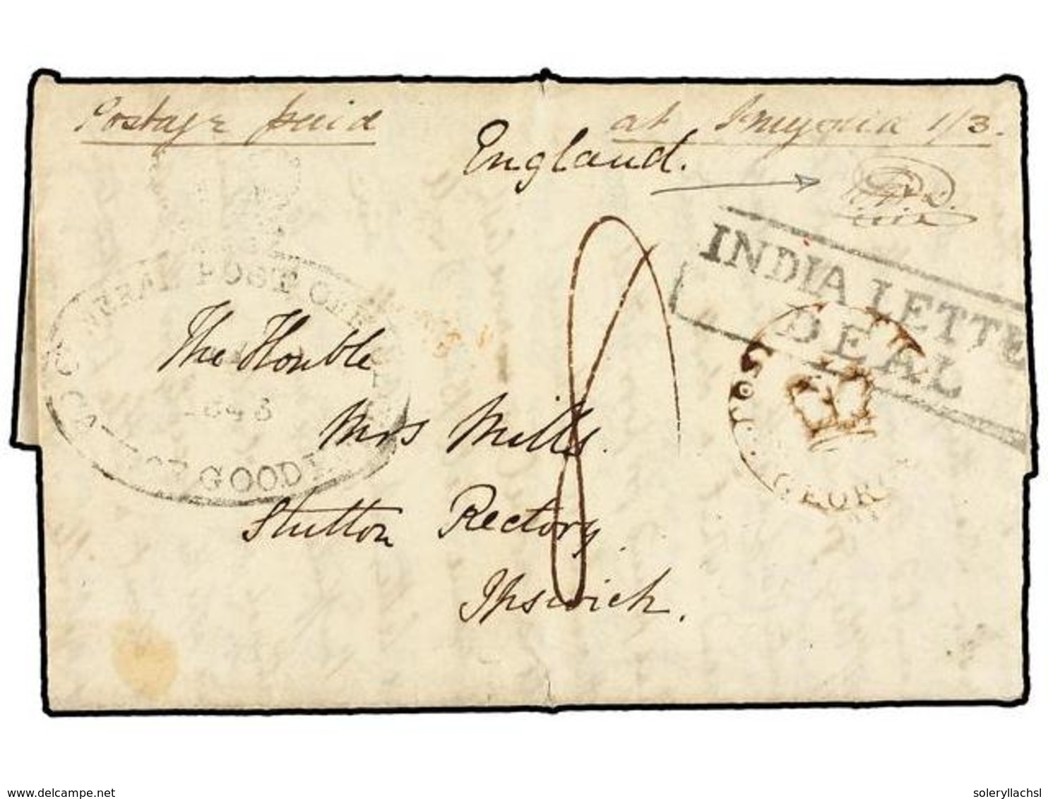 CABO DE BUENA ESPERANZA. 1843. PORTLAND KYNSNA To IPSWICH. Entiere Letter With POST OFFICE/GEORGE Crown Circular Handsta - Sonstige & Ohne Zuordnung