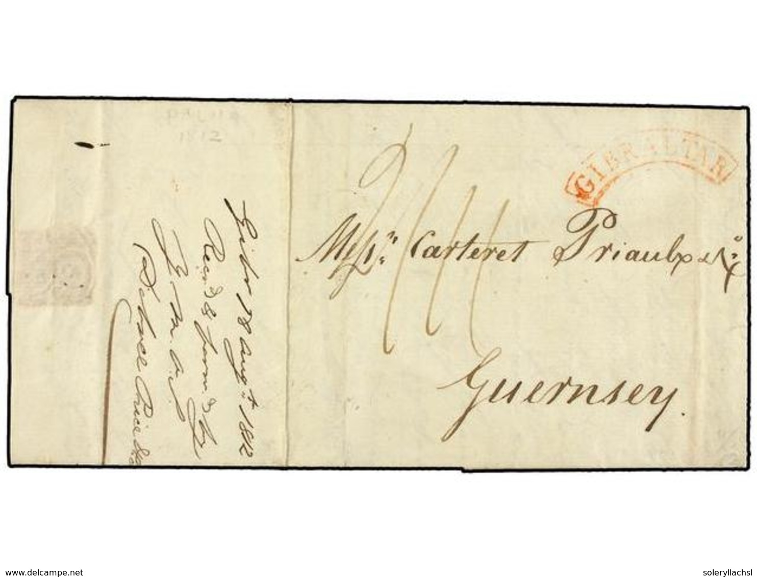 GIBRALTAR. 1812. PALMA MALLORCA (Balearic Islands) To GUERNESEY. Entire Letter Forwarded To Gibraltar, Manuscript 'Forwa - Sonstige & Ohne Zuordnung