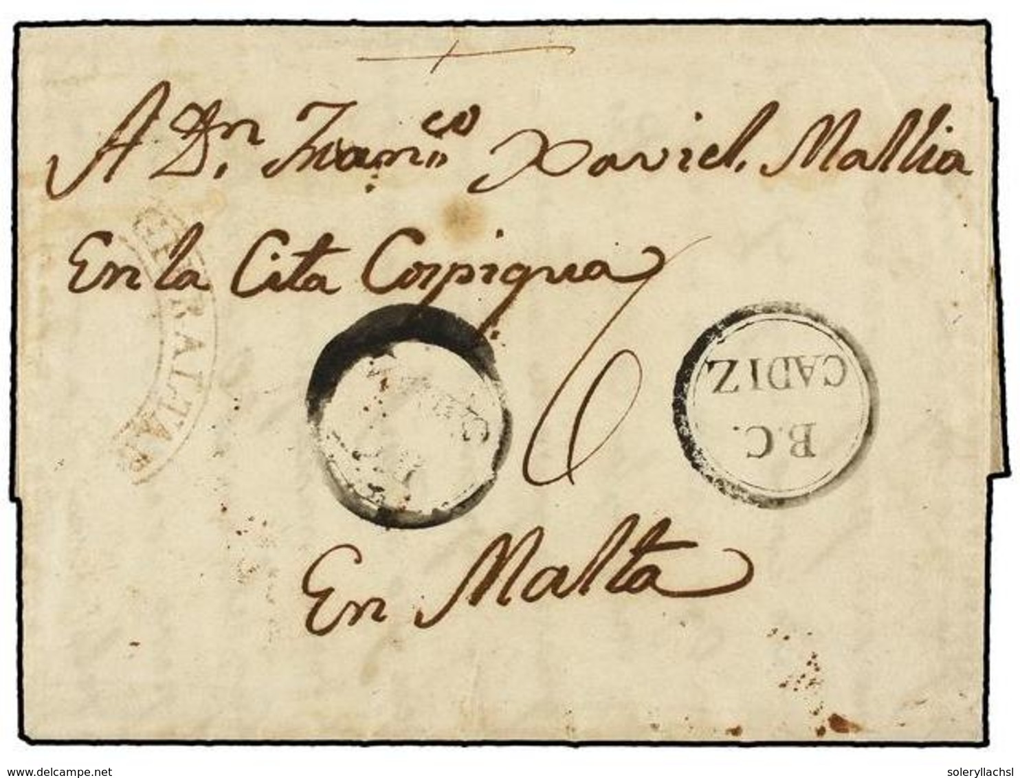 GIBRALTAR. 1827. CHICLANA (Cádiz, Spain) To MALTA. Entire Letter Sent Via The British Consulate At Cadiz. B.C./CADIZ Mar - Other & Unclassified
