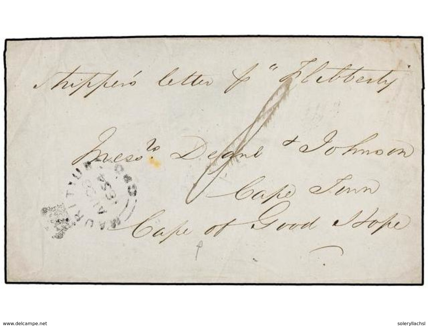 MAURICIO. 1854. MAURITIUS To CAPE TOWN. Folded Letter With Black Crowned MAURITIUS/GPO. - Autres & Non Classés