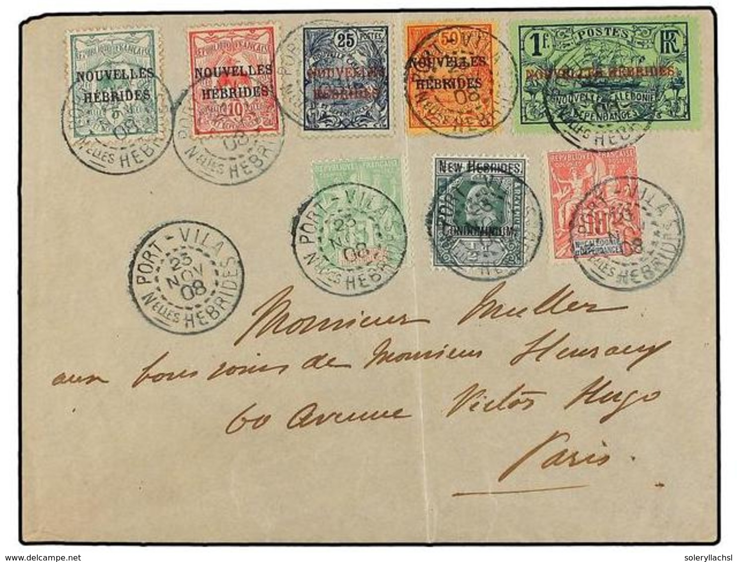 NUEVAS HEBRIDAS. 1908. PORT VILA To FRANCE. Mixed Franking With New Caledonia And French And British Stamps. - Autres & Non Classés