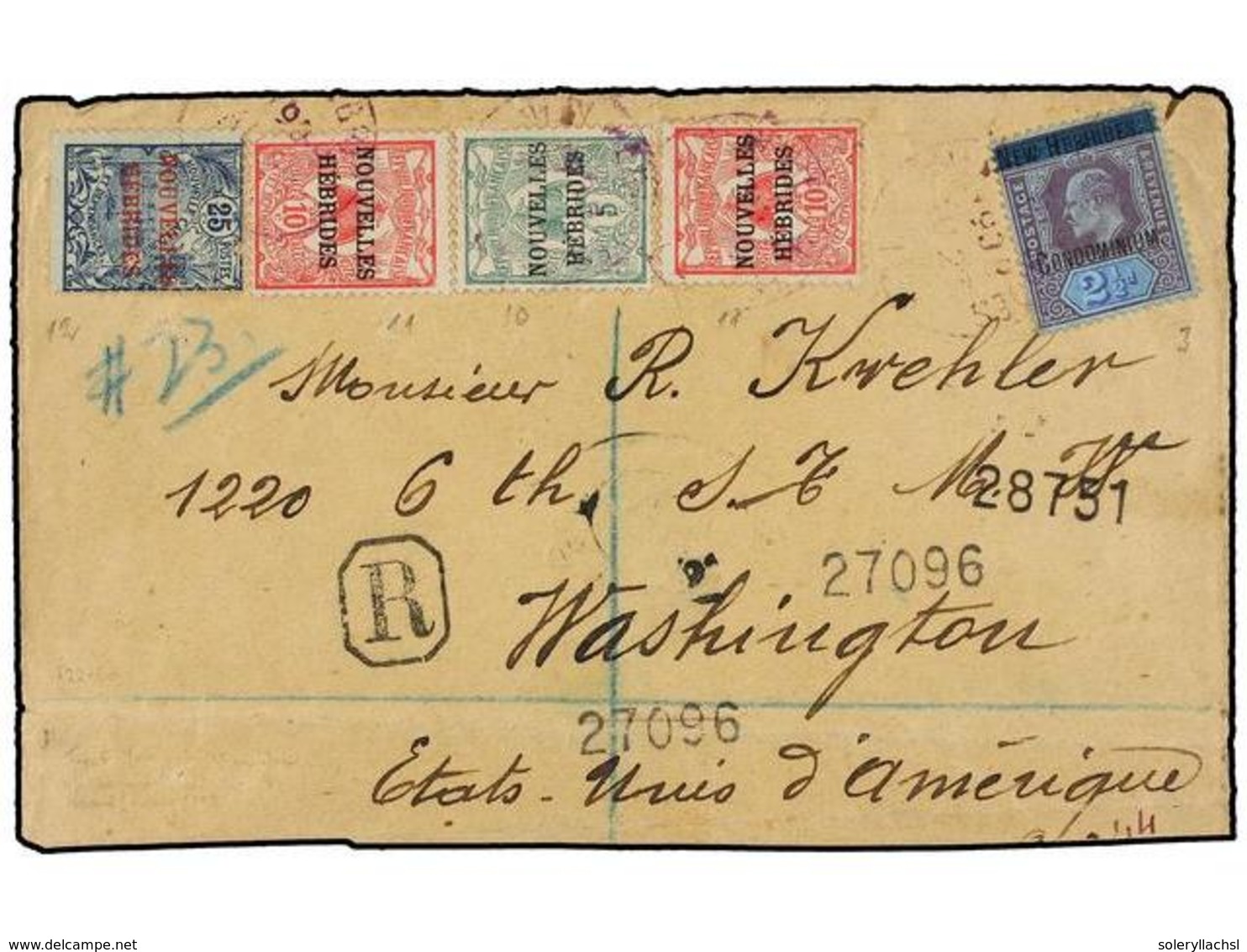 NUEVAS HEBRIDAS. 1909. PORT VILA To U.S.A. New South Walles Postal Agency Cancel Transferred To Condominium Postal Autho - Otros & Sin Clasificación