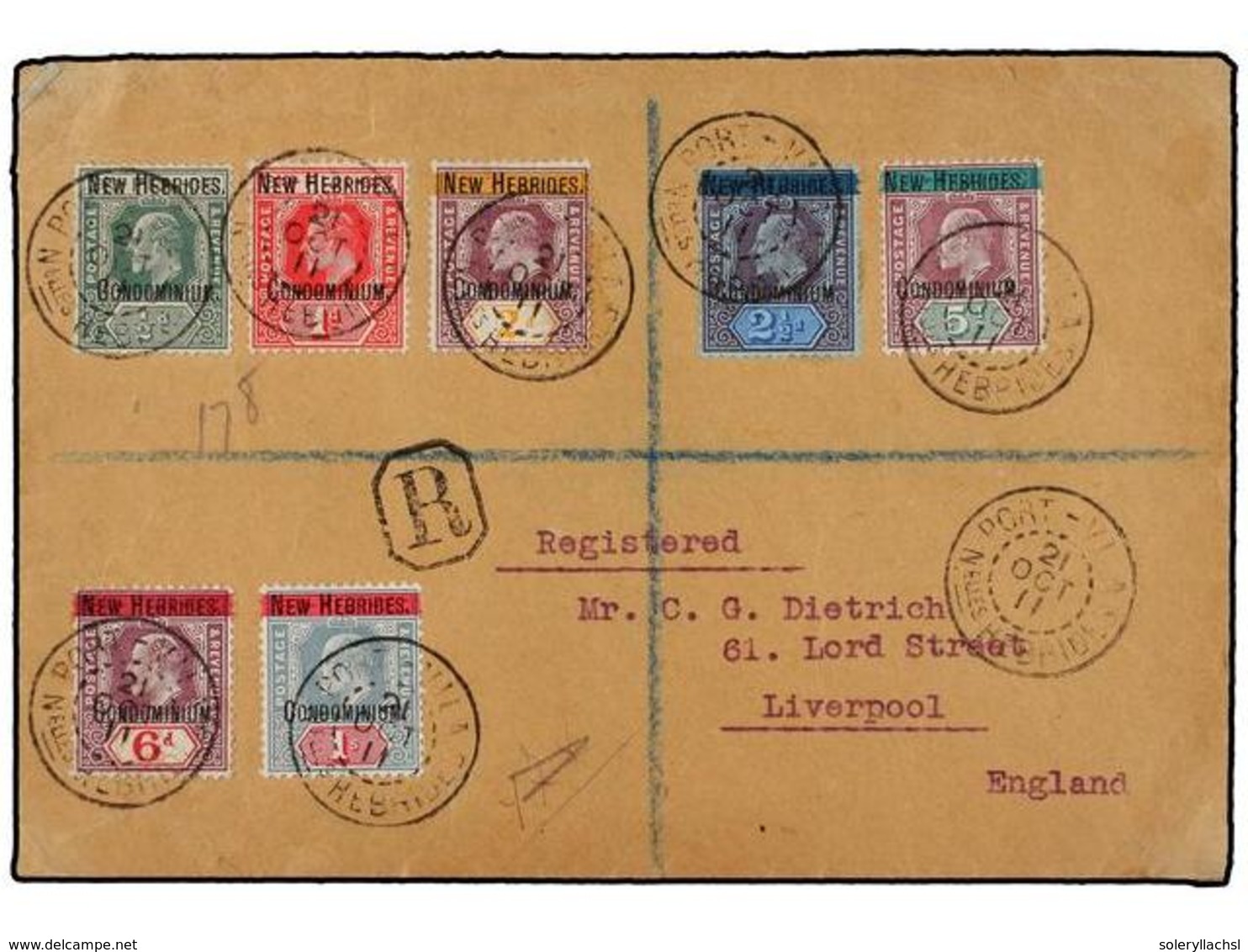 NUEVAS HEBRIDAS. Sc.1/3, 5/8. 1911. PORT VILA To ENGLAND. Very Nice Franking. Arrival On Reverse. - Autres & Non Classés