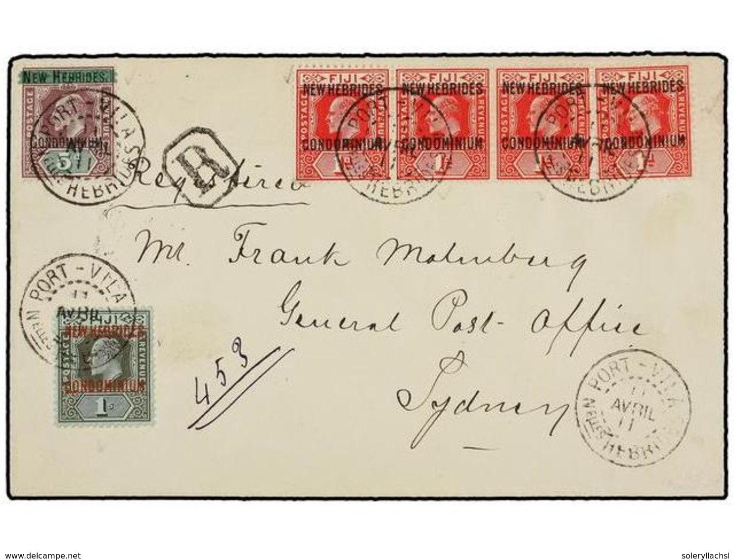 NUEVAS HEBRIDAS. Sg.7 (4), 11, 16. 1911. PORT-VILA To SYDNEY. Fine Franking On Registered Cover, Arrival On Reverse. - Sonstige & Ohne Zuordnung