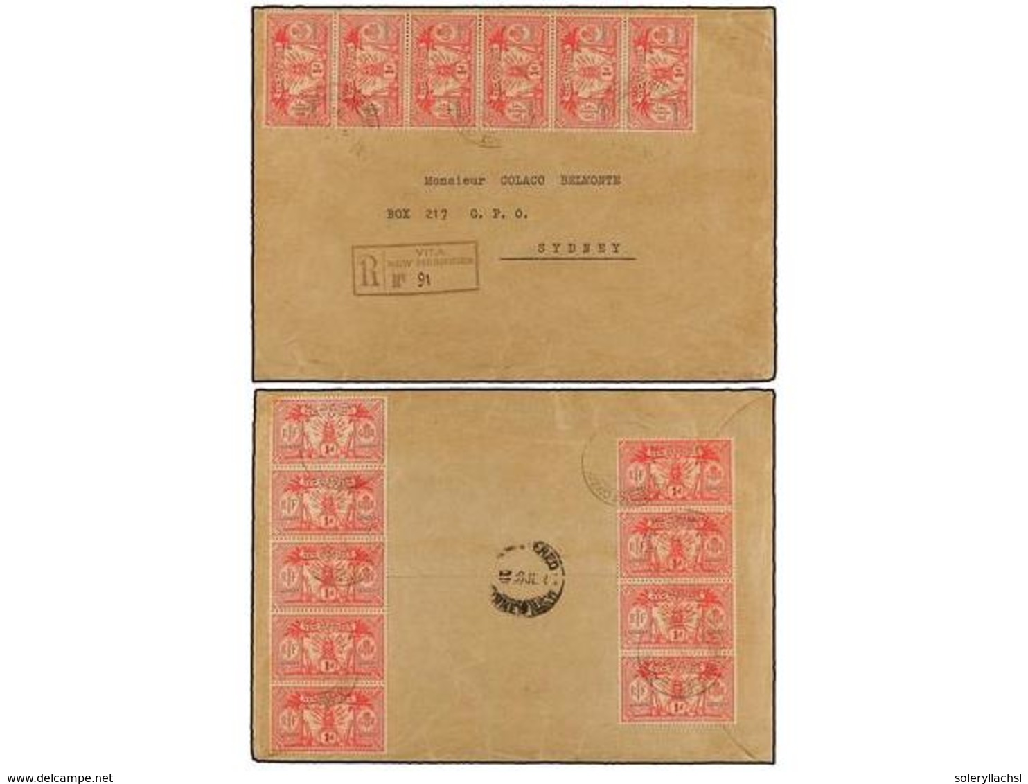 NUEVAS HEBRIDAS. Sg.36. 1924. PORT VILA To SYDNEY. Registered Envelope To AUSTRALIA Bearing New Hebrides, 1 D. Scarlet ( - Other & Unclassified