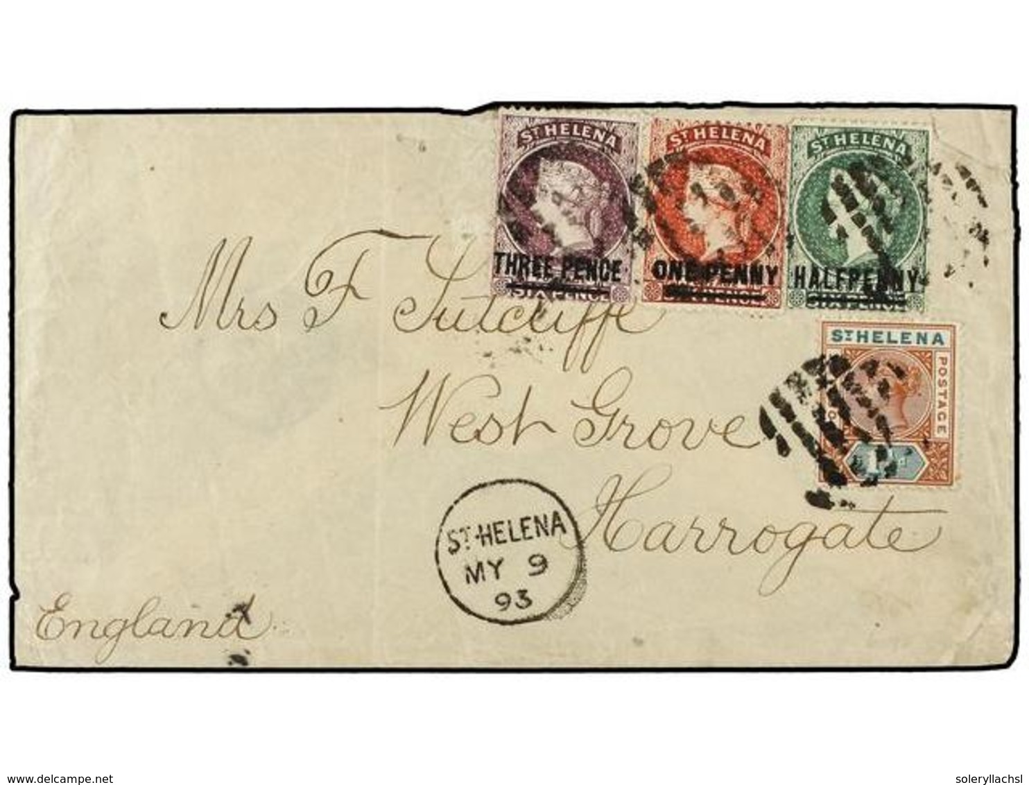SANTA HELENA. 1893. ST. HELENA To ENGLAND. Envelope Franked By 1/2 D. Green, 1 D. Red, 3 D. Lilac And 1 1/2 D. 'cork' Ca - Autres & Non Classés