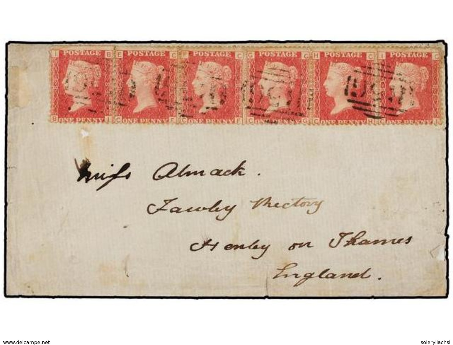 SINGAPUR. 1867. SINGAPUR To ENGLAND. Officer's Envelope With H.M.S. 'PEARL' Crest On Flap, Franked With Six 1 D. Red Can - Otros & Sin Clasificación