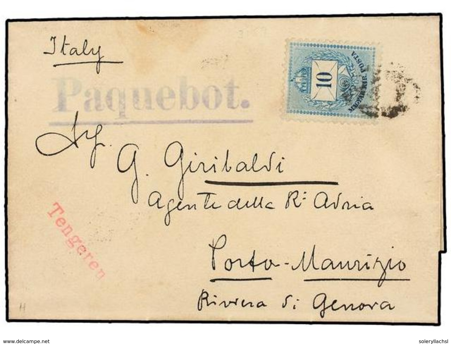 HUNGRIA. 1899. Envelope To ITALY. 10 Fil. Blue Tied By A26 GIBRALTAR Cancel And Blue PAQUEBOT Mark. On Reverse GIBRALTAR - Autres & Non Classés