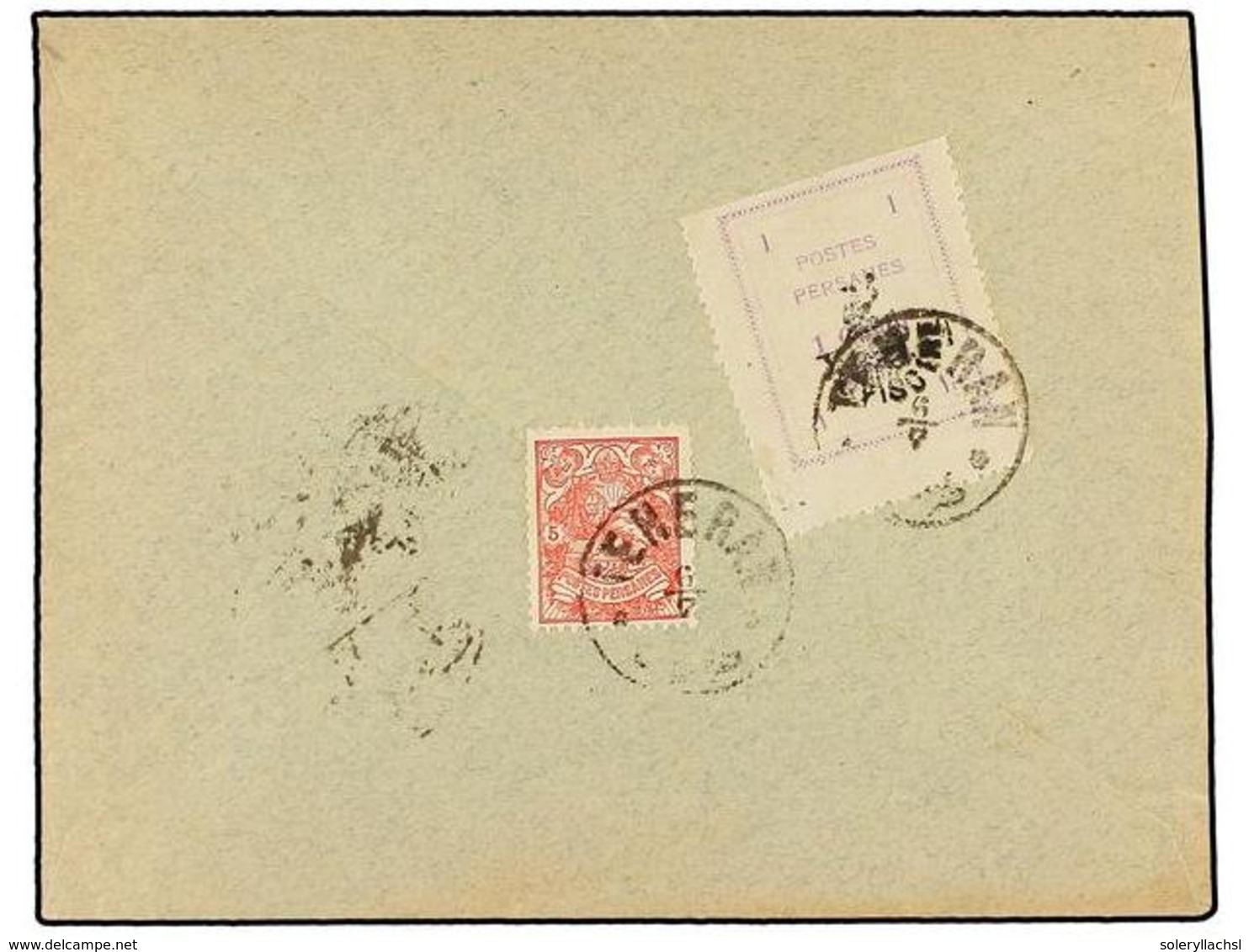 IRAN. Sc.422a, 354. 1906. TEHERAN To TABRIZ. 1 Ch. Violet Provisional Stamp With Perf. 10 (very Rare On Cover) And 5 Ch. - Autres & Non Classés