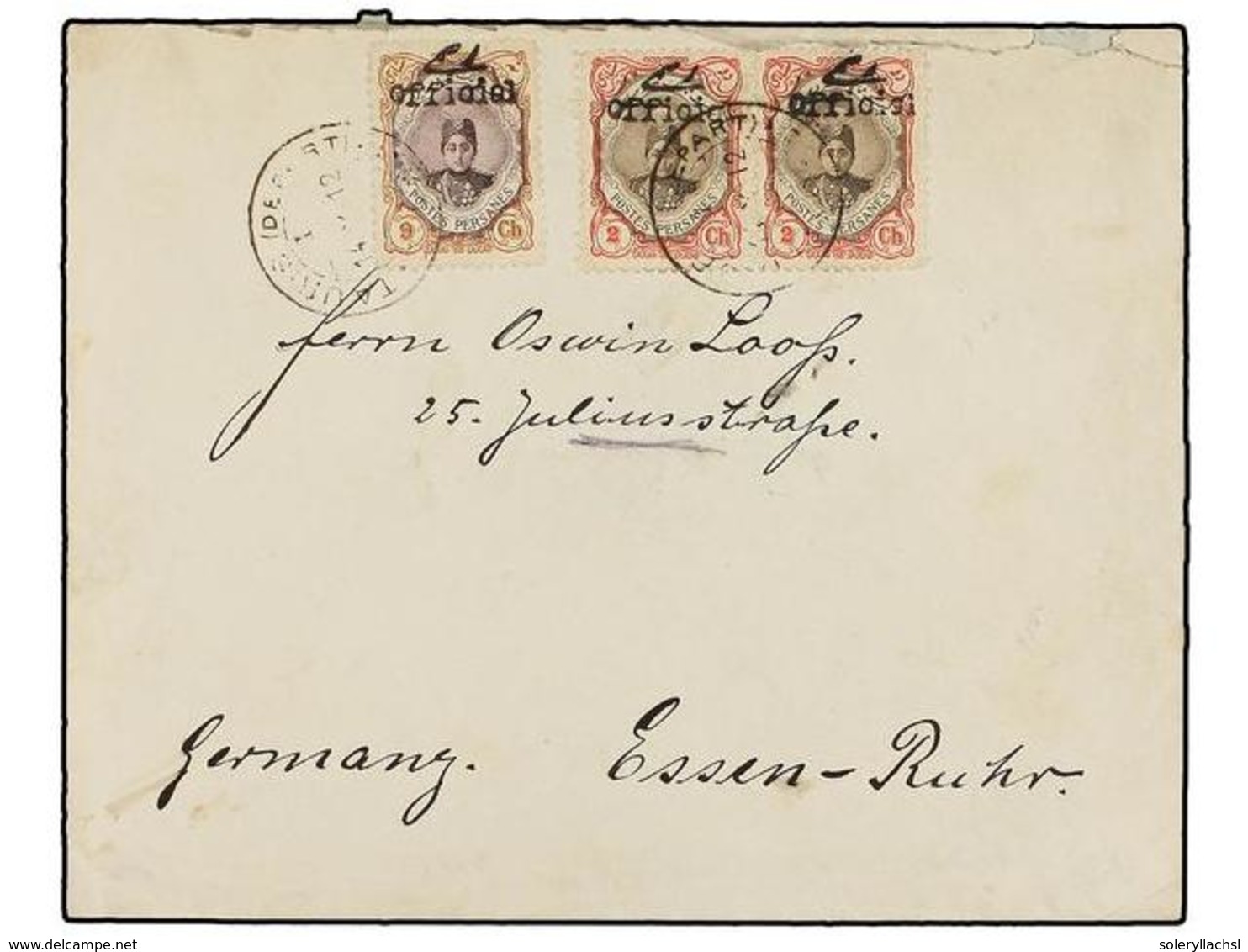 IRAN. Sc.502 (2), 505. 1912. TAURIS To GERMANY. 2 Ch. (2) And 9 Ch. OFFICIEL Ovpr. Rare Franking, Especially With The 9  - Sonstige & Ohne Zuordnung