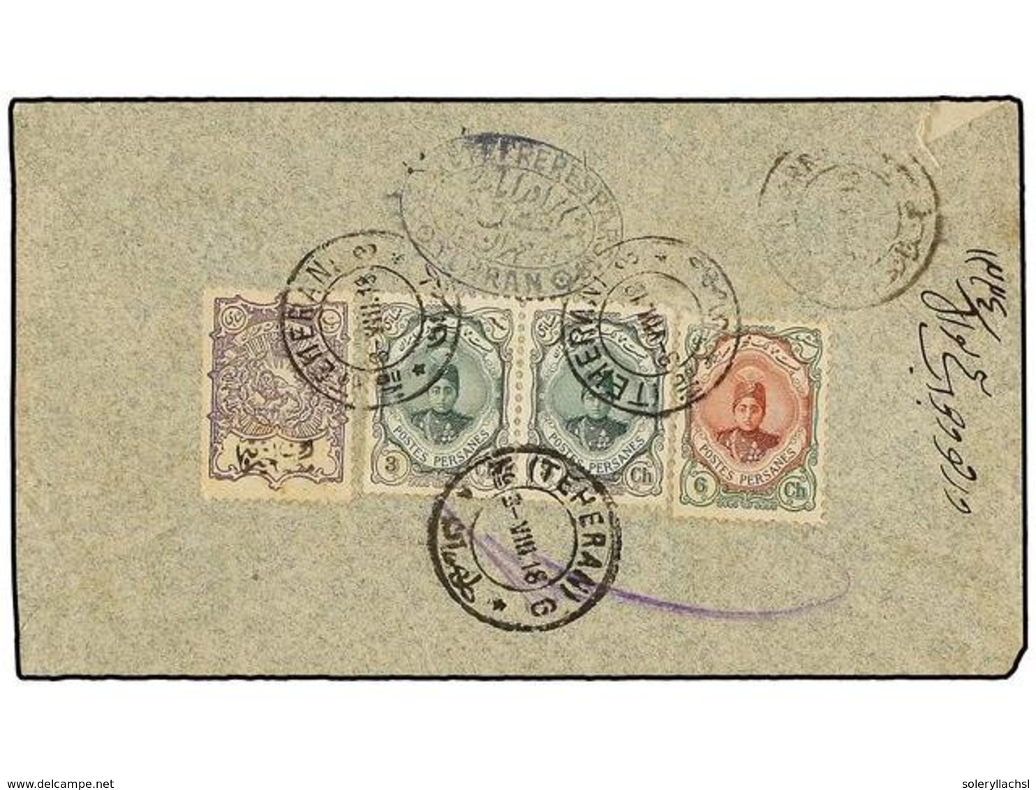 IRAN. Sc.483 (2), 485. 1918. TEHERAN To KAZVIN. 3 Ch. (2), 6 Ch. And CHARITY STAMP Of 1 Ch. Violet. - Autres & Non Classés