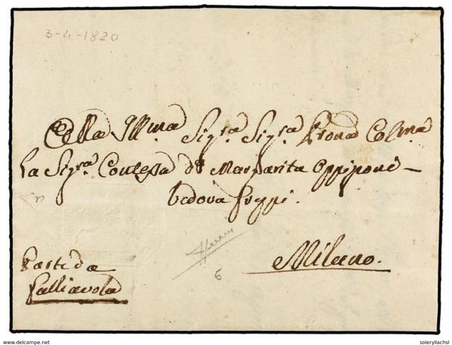 ITALIA ANTIGUOS ESTADOS: CERDEÑA. 1820 (3 Abril). GALLIAVOLA A MILANO. Carta Completa Con 'Cavallini'  De 50 Cts. Estamp - Sonstige & Ohne Zuordnung