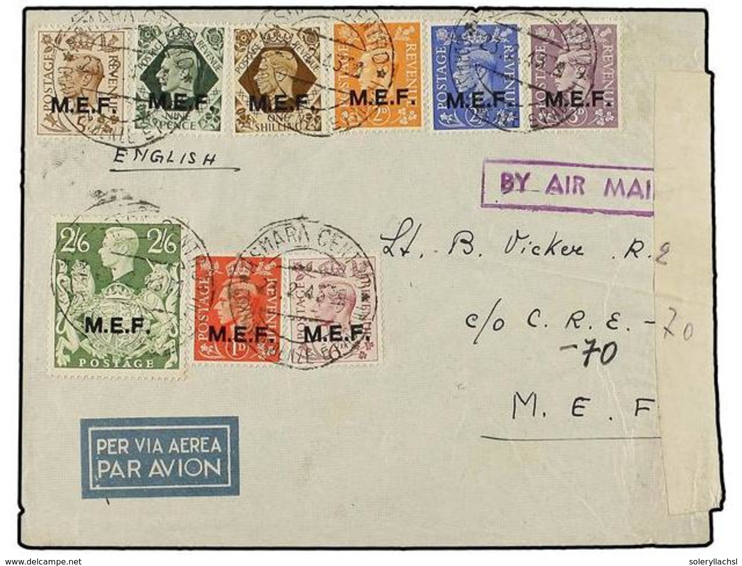 ERITREA. Sa.6/14. 1943 (23-II). ASMARA A C.R.E.-70 (M.E.F.). Serie Hasta El 2/6 Sh. Etiqueta De Censura Y Llegada. - Otros & Sin Clasificación