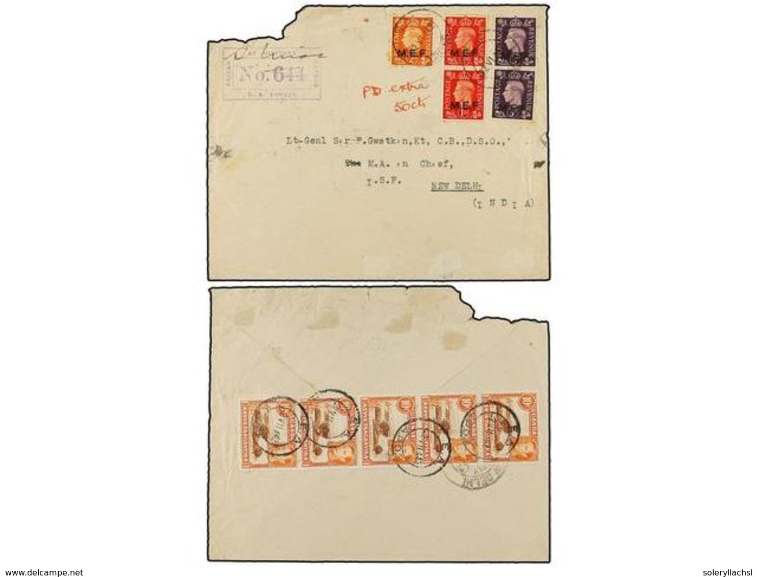 ETIOPIA. 1942 (22-VI). ADDIS ABEBA A NEW DELHI (India). Sobre Circulado Por Las Fuerzas De Ocupación Británica Con Sello - Sonstige & Ohne Zuordnung