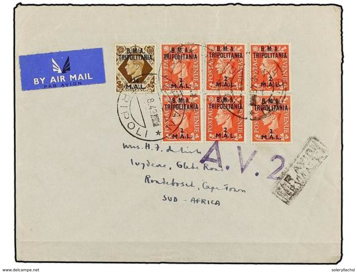 TRIPOLITANIA. Sa.2 (6), 10. 1943. GARIAN A CAPE TOWN (South Africa). 2 Mal. S. 1 D. Rojo (6) Y 24 Mal. S. 1 Sh. Castaño, - Otros & Sin Clasificación