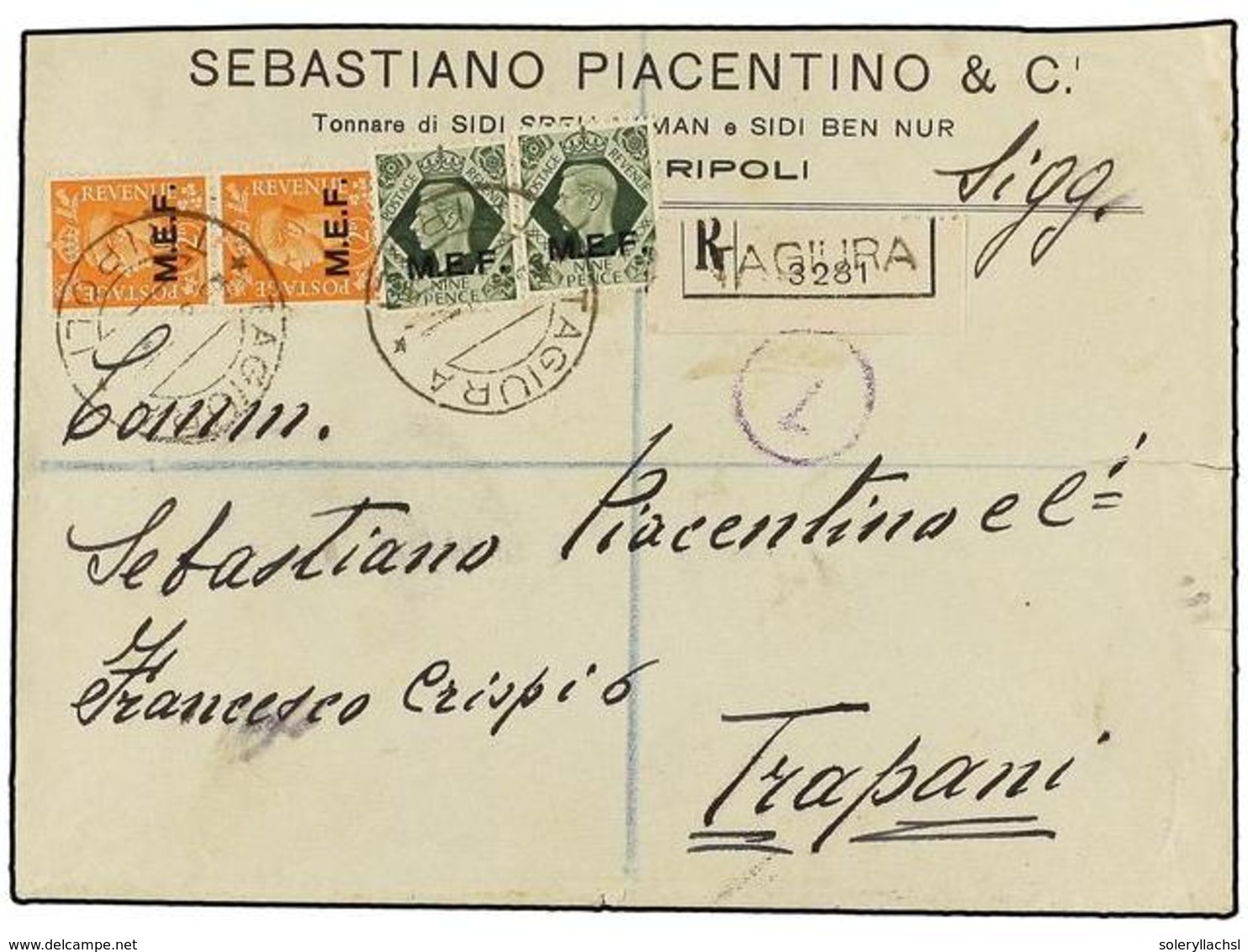 TRIPOLITANIA. Sa.7 (2) Y 12 (2). 1947 (14-VIII). TAGIURA A TRAPANI. 2 D. Naranja (2), 9 D. Verde (2), Mat. TAGIURA/TRIPO - Autres & Non Classés