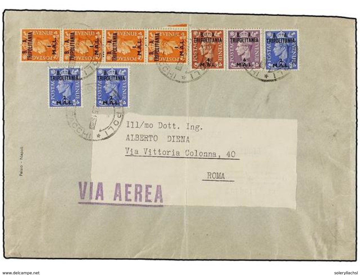 TRIPOLITANIA. Sa.27 (4), 28 (3), 30, 19. 1951 (17-XII). TRIPOLI A ROMA. 1 Mal. Naranja (4), 2 Mal. Azul (3), 4 Mal. Cast - Autres & Non Classés