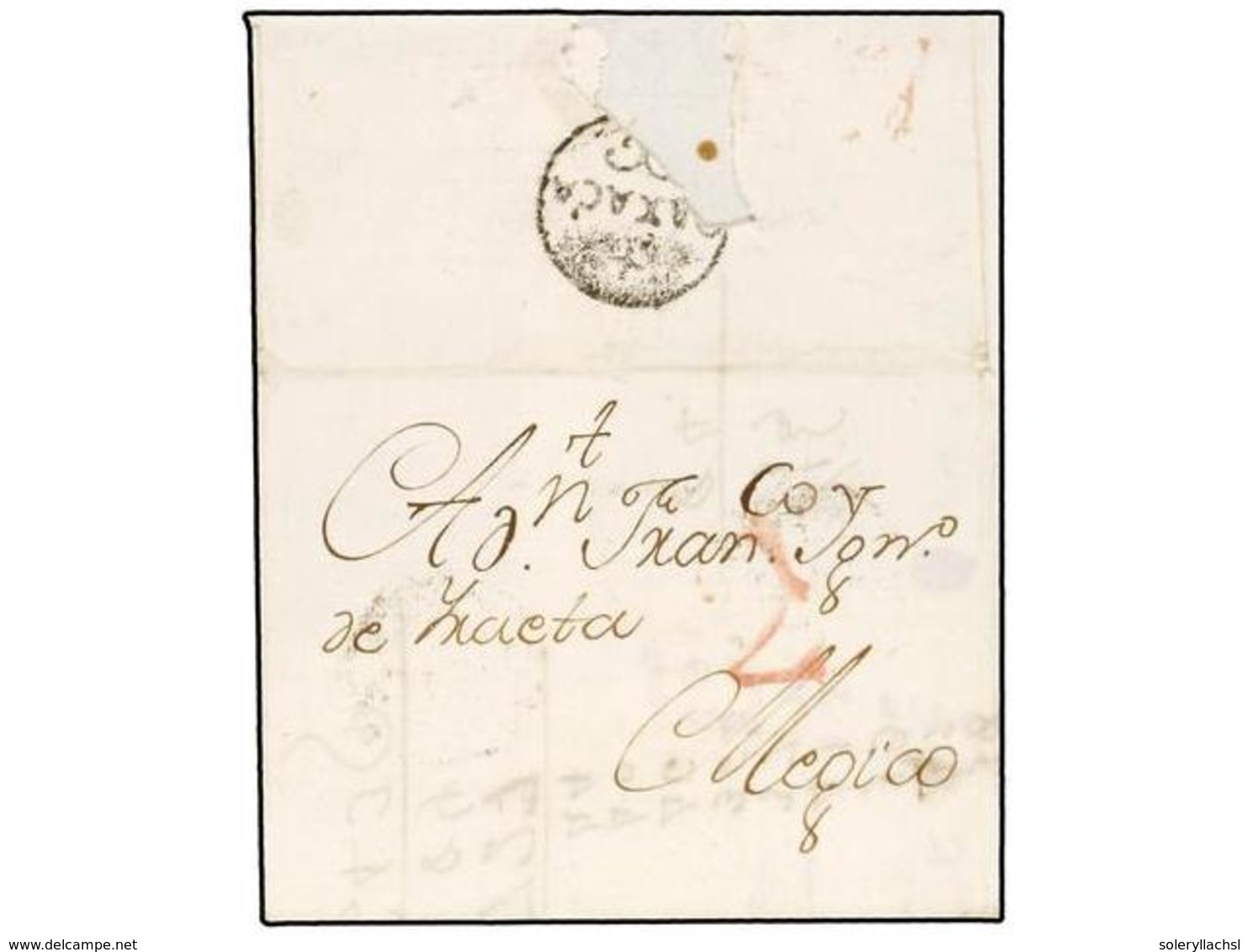 MEXICO. (1756 CA.). CORREO MAYOR. Envuelta Circulada A MÉXICO. Marca OAXACA En Negro Estampada Al Dorso (falta Parte De  - Autres & Non Classés