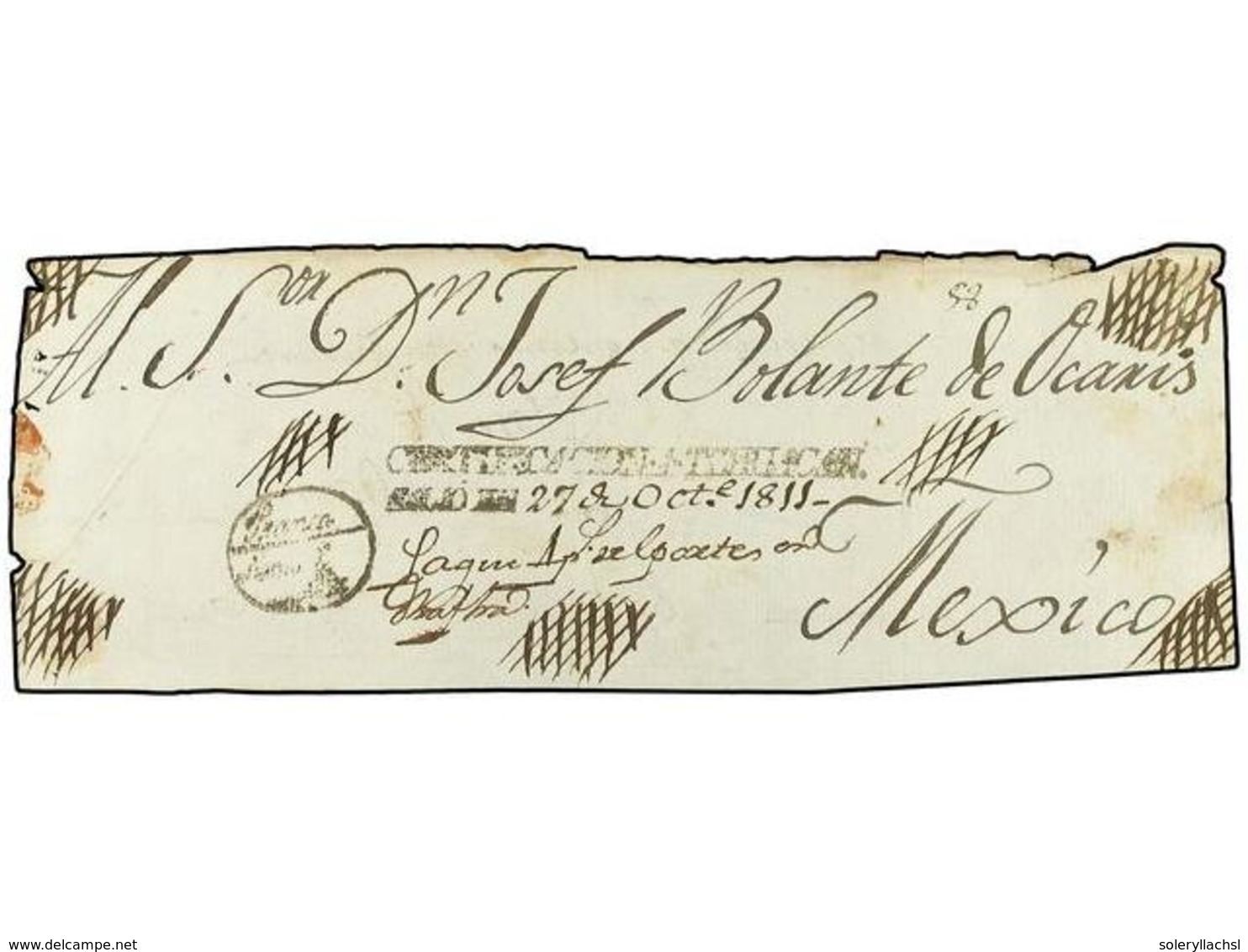 MEXICO. 1811 (27-Oct.). Frente De Carta Certificada Circulada De TEHUACAN A MEXICO. Marcas FRANCO/LERMA Y Rúbrica Y CERT - Autres & Non Classés