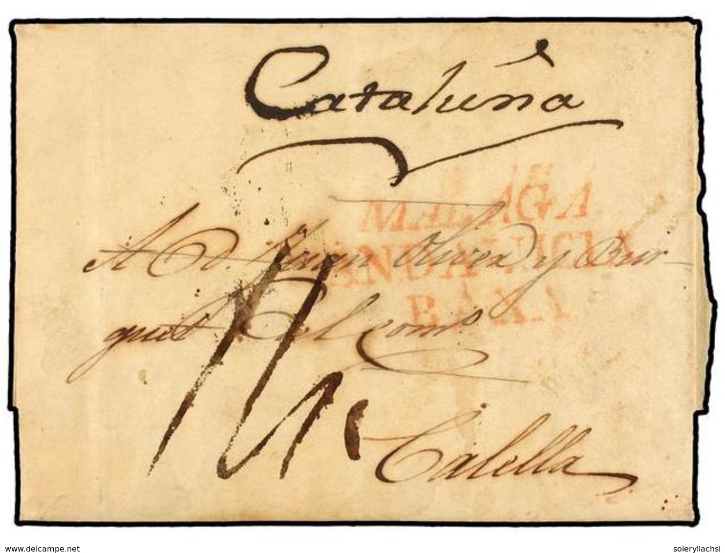 MEXICO. 1813. CAMPECHE A CALELLA (Barcelona). Marca De Entrada MALAGA/ANDALUCIA/BAXA En Rojo. Muy Raras Las Cartas Proce - Sonstige & Ohne Zuordnung