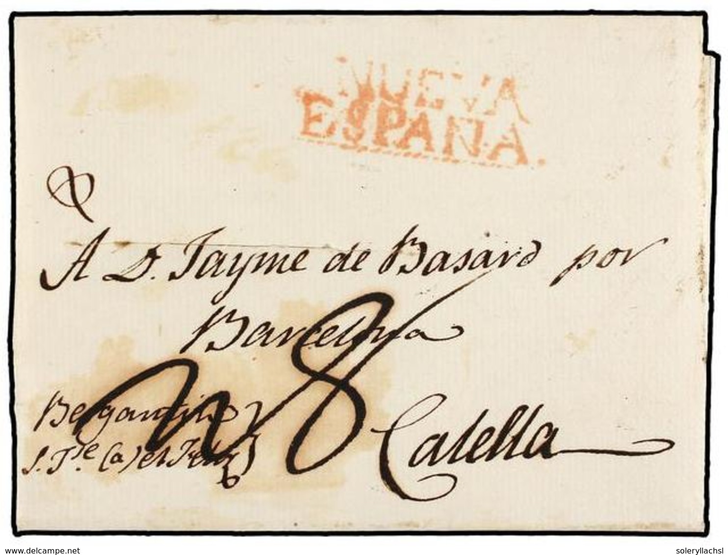 MEXICO. 1817. VERACRUZ A CALELLA. Marca NUEVA/ESPAÑA En Rojo, Manuscrito 'Bergantin S. J Se. Ca...'. - Other & Unclassified