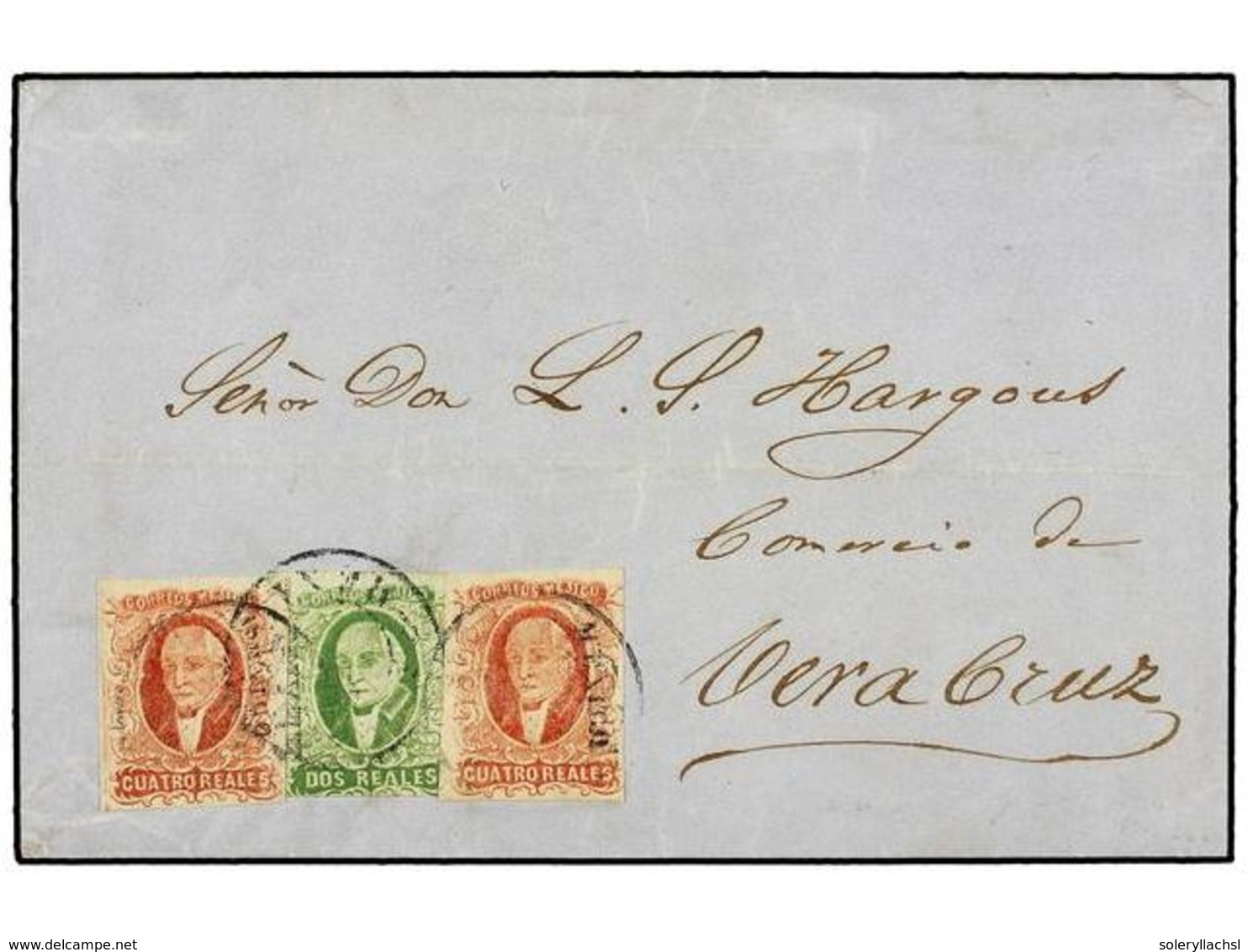 MEXICO. Sc.3, 4. 1856. MÉXICO A VERACRUZ. 2 Reales Verde Y 4 Reales Rojo (2). Muy Rara Combinación De Franqueo. Cert. ME - Autres & Non Classés