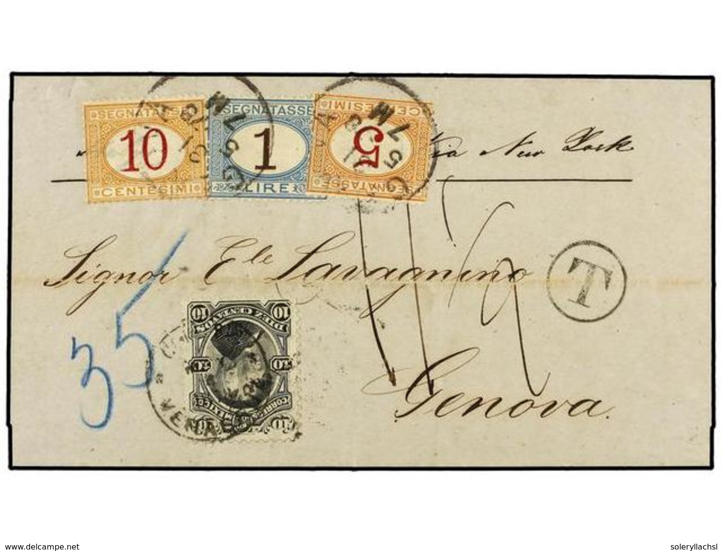 MEXICO. Sc.107. 1878 (May 1). Entire Letter From VERACRUZ To GENOA Franked By 1878 10 C. Black, Sent Via New York With T - Otros & Sin Clasificación