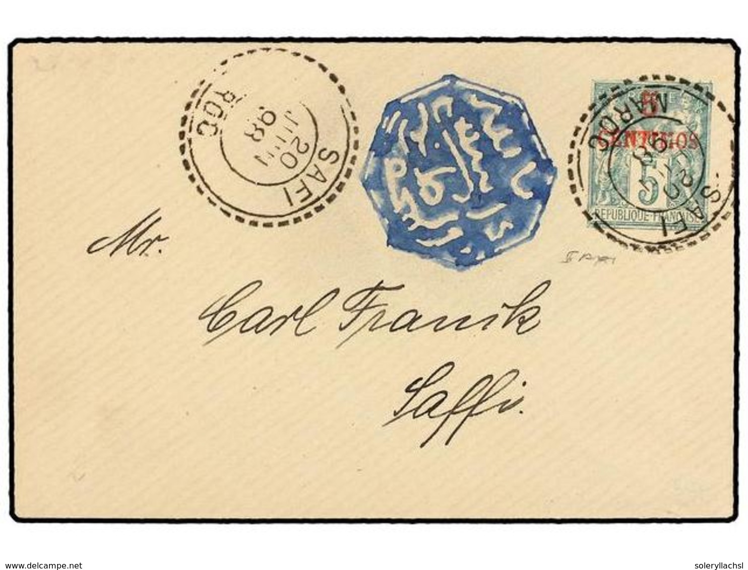 MARRUECOS. 1898. SAFFI. Entero Postal De 5 Cts. Verde Del Correo Francés Con Fechador SAFI/MAROC Y Marca Del Correo - Other & Unclassified