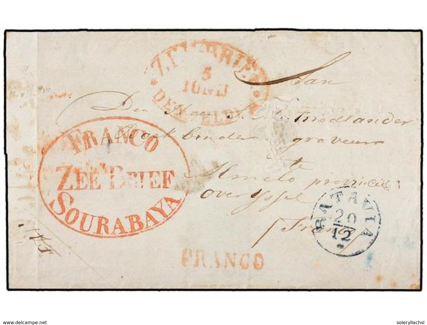 INDIA HOLANDESA. 1843. SOURABAYA To HOLLAND. Folded Letter With Oval FRANCO/ZEE BRIEF/SOURABAYA, Blue BATAVIA Cds. And L - Otros & Sin Clasificación
