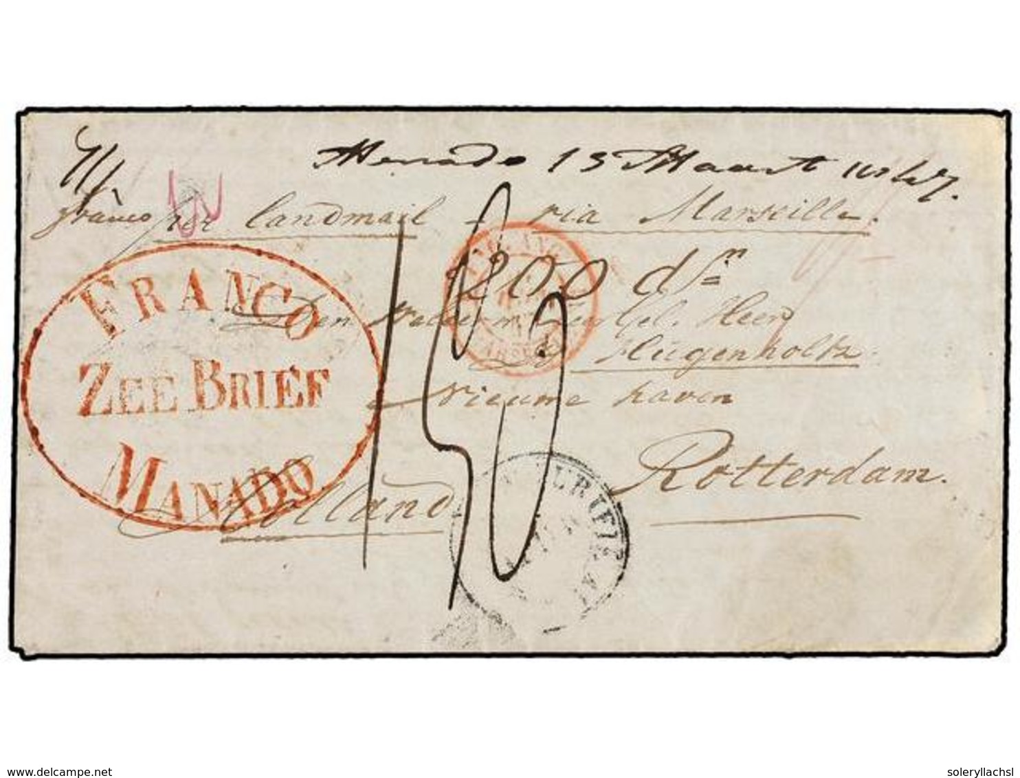INDIA HOLANDESA. 1847. MANADO To HOLLAND. Oval FRANCO/ZEE BRIEF/MANADO Via French And British Mail, Double Arc ALEXANDRI - Autres & Non Classés